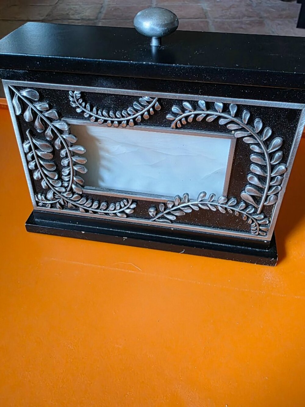 vintage wood box pulls top picture frame with inner photo sleeves storage area